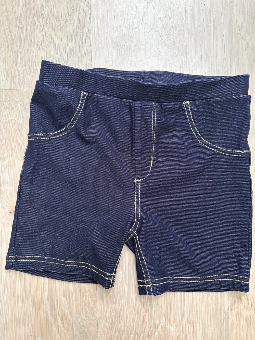 deux par deux Navy Blue Denim-Look Kids Shorts with Contrast Stitching